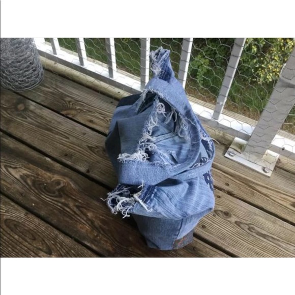 Upcycled Denim Jeans Distressed Hobo Rag Bag - Picture 8 of 8